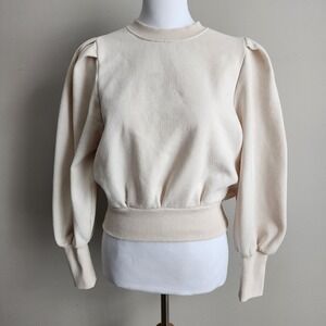 Icone Simons Crop Sweatshirt Womens Small Organic Cotton Balloon Sleeve Ivory